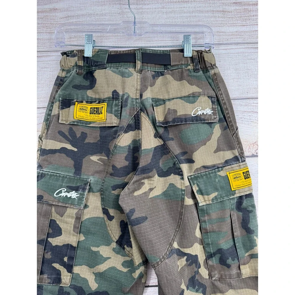 Corteiz Guerillaz Cargo Pants Mens XS Camo Ripstop Alcatraz‎ Graphic Streetwear